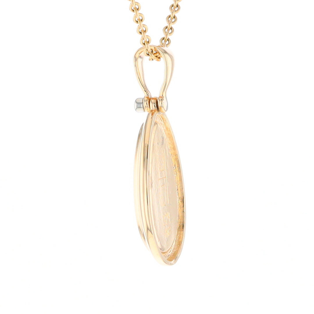 Gold Quartz Necklace Pear Shape Inlaid Pendant with .02ct Diamond