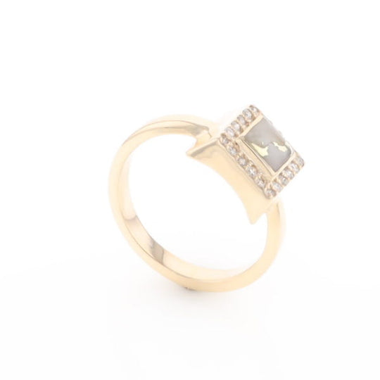 Gold Quartz Ring Square Inlaid Halo .14ctw Diamonds Design