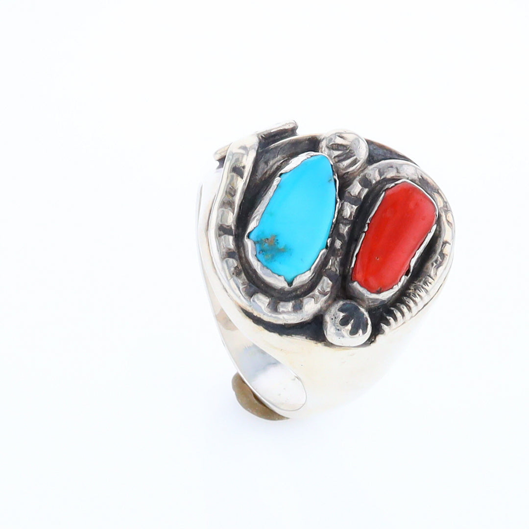 Coral and Turquoise Native Snake Ring