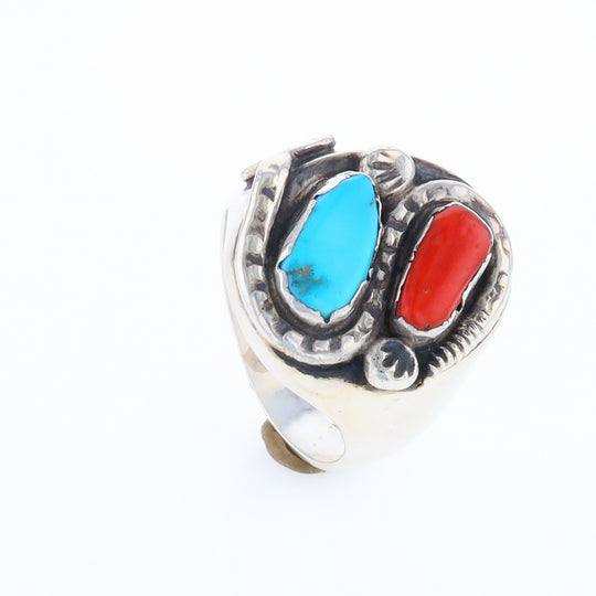 Coral and Turquoise Native Snake Ring