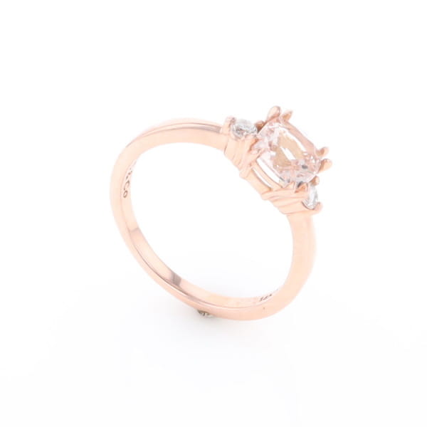 Morganite 1ct Cushion Cut  and Diamond Three Stone Engagement Ring