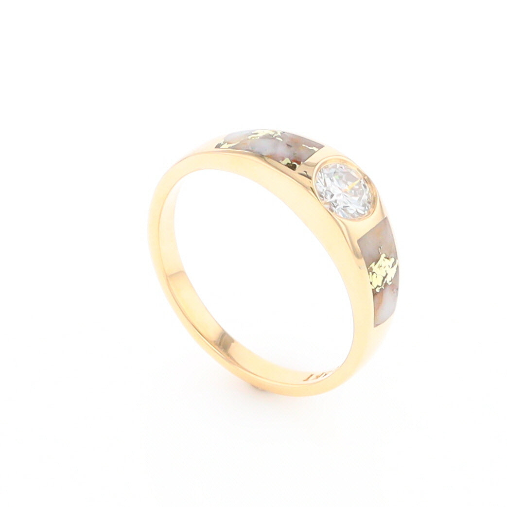 Gold Quartz Ring Double Sided Inlaid with a .61ct Round Diamond