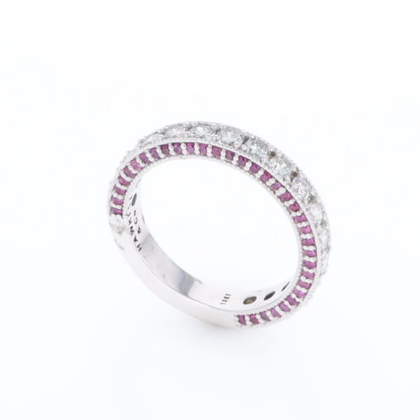 Diamond and Pink Sapphire Wedding Band