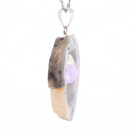 Druzy Quartz With Dangling Amethyst Pendant