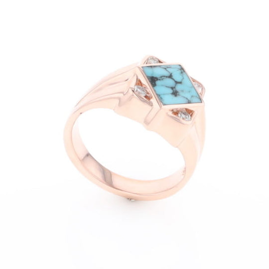 Natural Turquoise ring diamond shape inlaid design with .16ctw round diamonds