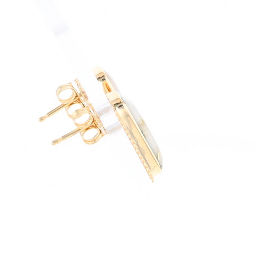 Gold Quartz Earrings Rectangle Inlaid Milgrain Design - G2