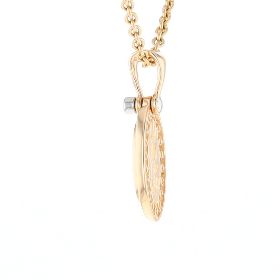 Gold Quartz Pendant Oval Inlaid with .22ctw Round Diamonds Halo