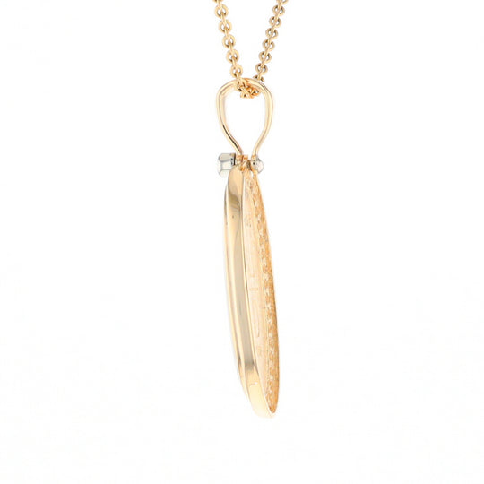 Gold Quartz Necklace .54ctw Halo Diamond Oval Inlaid Pendant