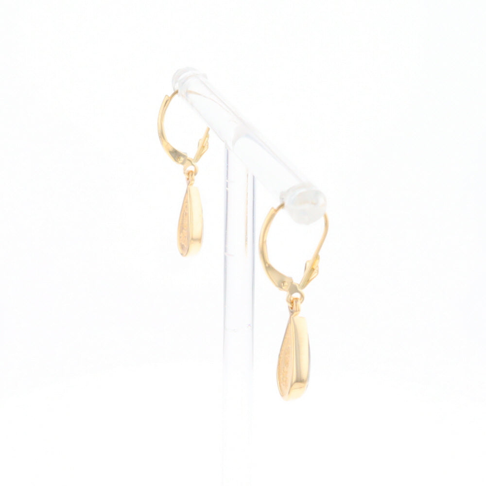 Gold Quartz Earrings Tear Drop Inlaid Lever Backs