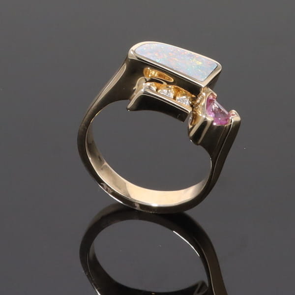 Opal Rings Geometric Inlaid with Pink Sapphire and .08ctw Diamonds