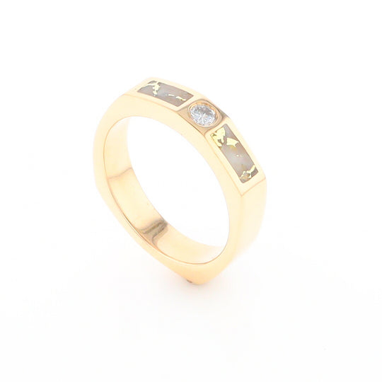 Gold Quartz Ring Double Sided Inlaid Design with .10ct Round Diamond G2