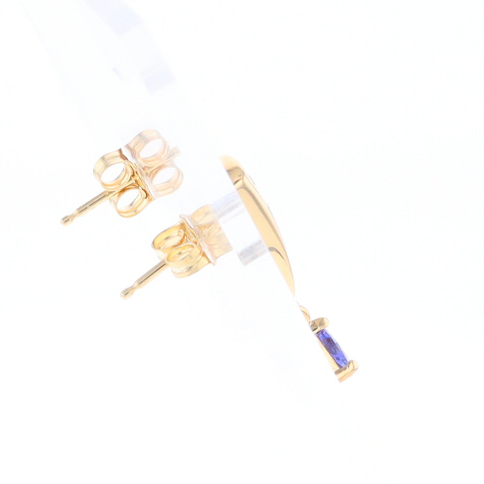 Gold Quartz Earrings Rectangle Inlaid Design with 0.11ct Diamonds & Trillion Cut Tanzanite