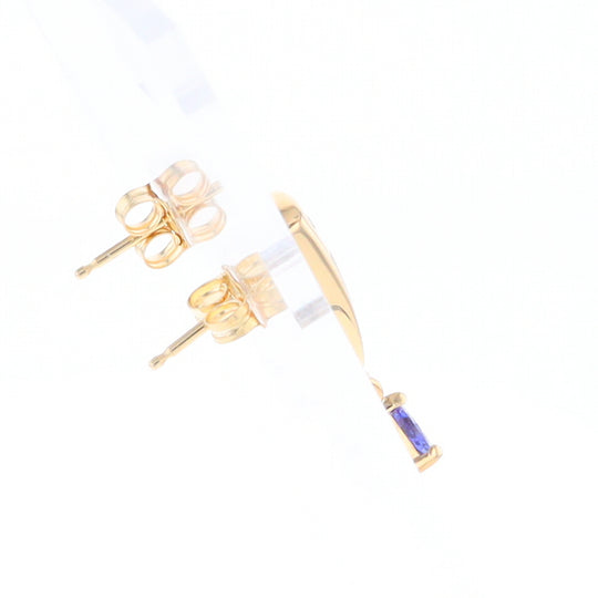 Gold Quartz Earrings Rectangle Inlaid Design with 0.11ct Diamonds & Trillion Cut Tanzanite