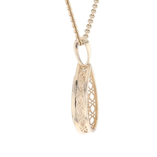 Gold Quartz Pendant Tear Drop Inlaid .42ctw Diamond Halo Design