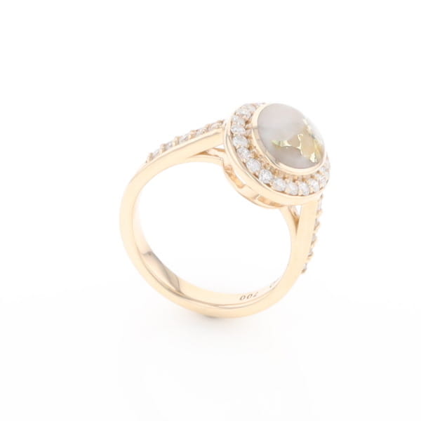 Oval Gold Quartz Inlaid Ring with 0.65ctw Diamond Halo
