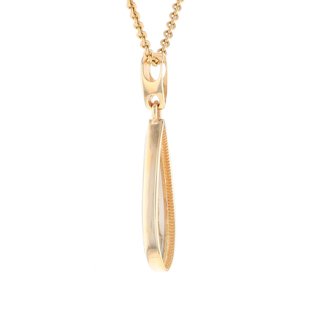 Gold Quartz Pendant Tear Drop Inlaid Design G2