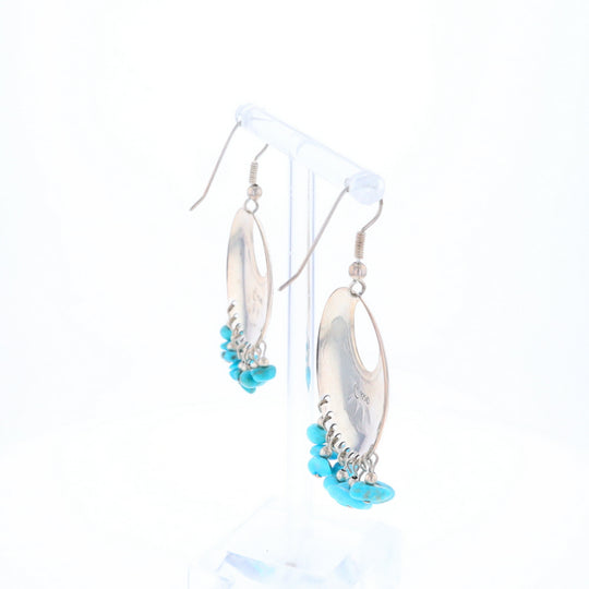 Stamped Silver Hook Earrings with Turquoise Dangles