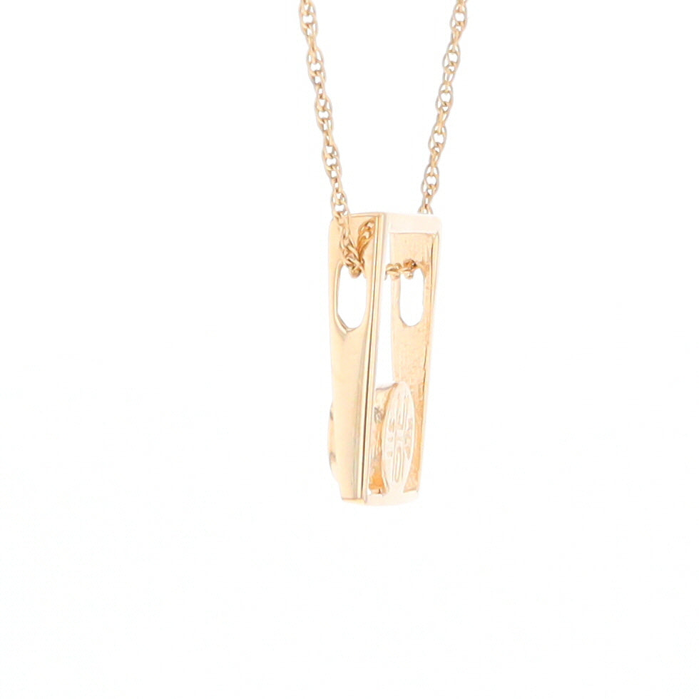 Gold Quartz Necklace Round Inlay Open Rectangle Design Pendant