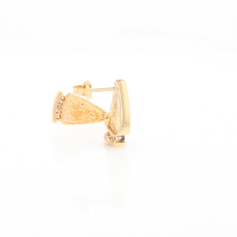 G1 Gold Quartz Earrings Triangle Shape Inlaid Design with .12ctw Diamonds