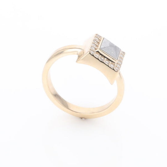 Meteorite Ring Square Inlaid Halo .14ctw Diamonds Design