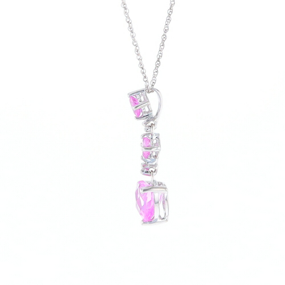 Synthetic Pink Sapphire Dangle Heart Necklace