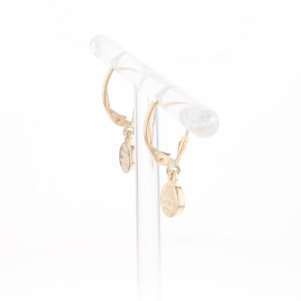 Gold Quartz Earrings Round Inlaid Design Lever Backs