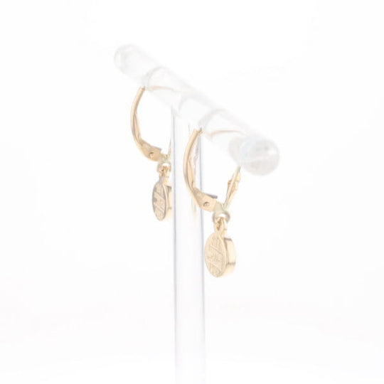 Gold Quartz Earrings Round Inlaid Design Lever Backs