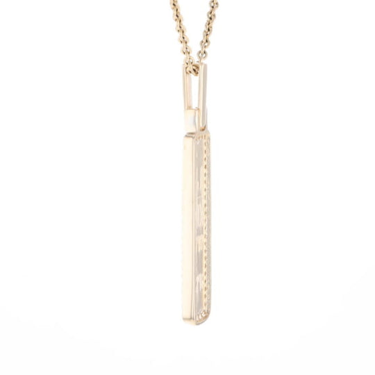 Gold Quartz Necklace, Rectangle Inlaid, .27ctw Diamond Halo Pendant
