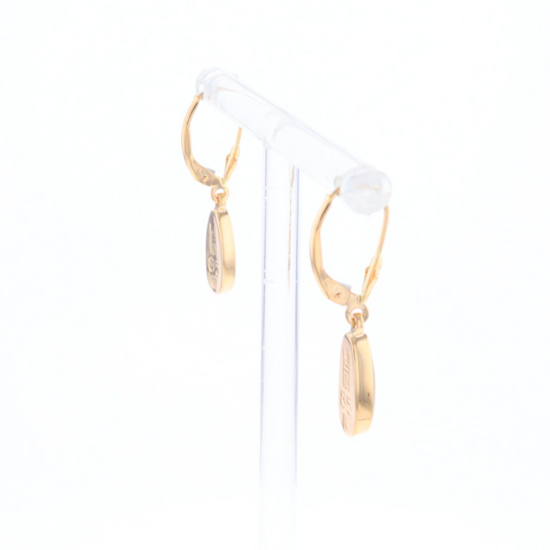 Gold Quartz Earrings Tear Drop Inlaid Lever Backs