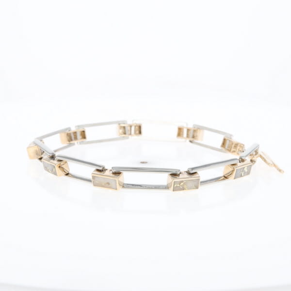 Gold Quartz Bracelet Rectangle Link Inlaid with Toggle Clasp G2
