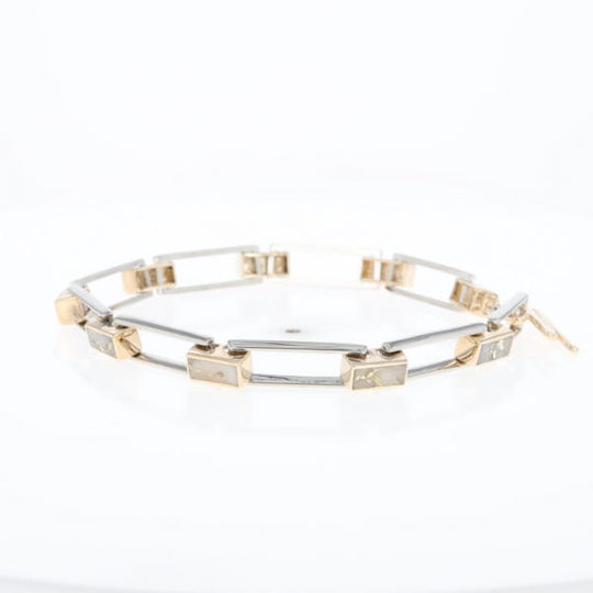 Gold Quartz Bracelet Rectangle Link Inlaid with Toggle Clasp G2