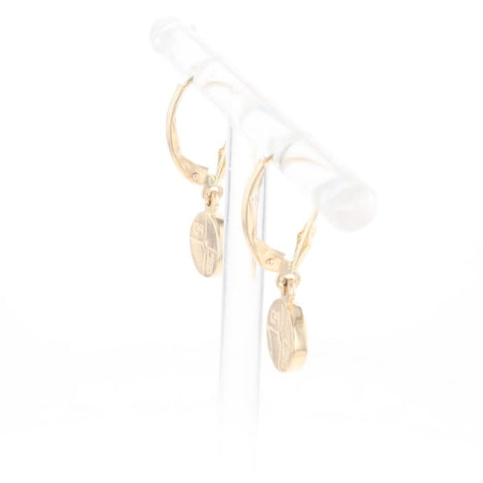 Gold Quartz Earrings Round Inlaid Design Lever Backs