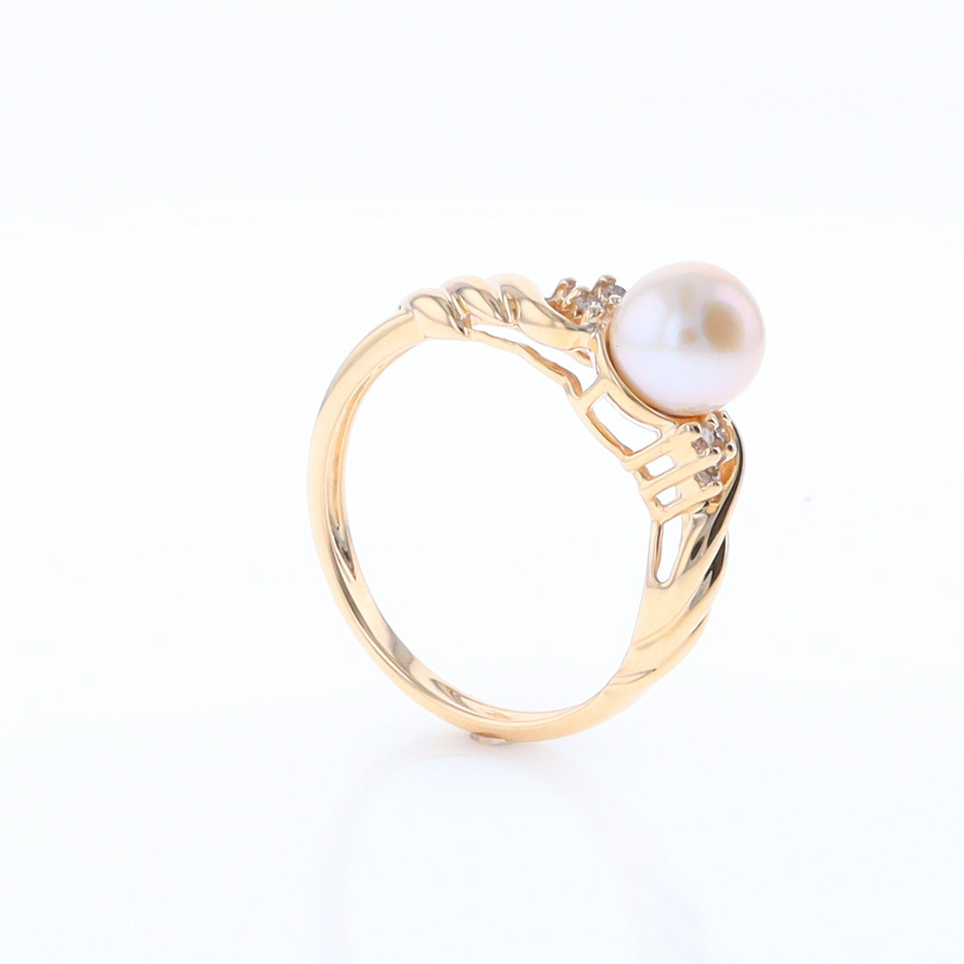 Pearl and Diamond Twist Ring