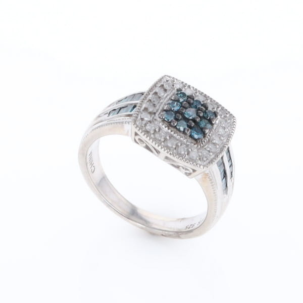 Square Blue & White Diamond Ring