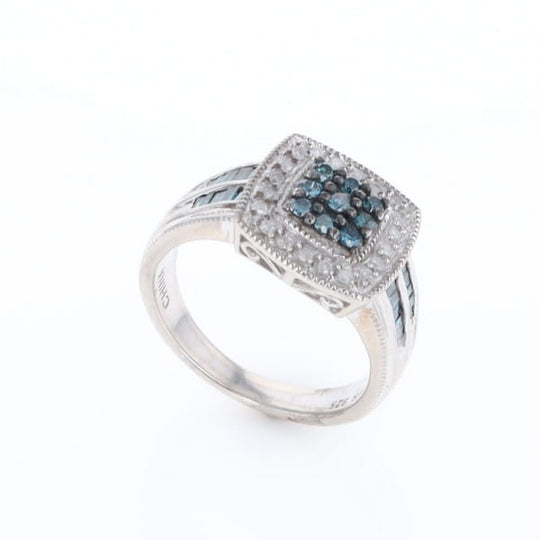 Square Blue & White Diamond Ring