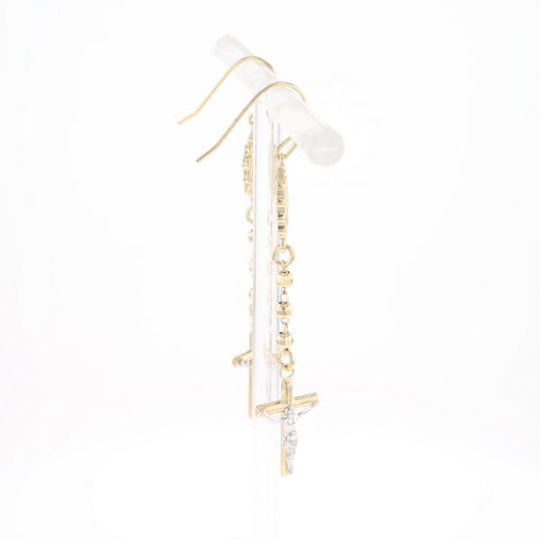 Gold Plated Virgin Mary and Crucifix Dangle Earrings
