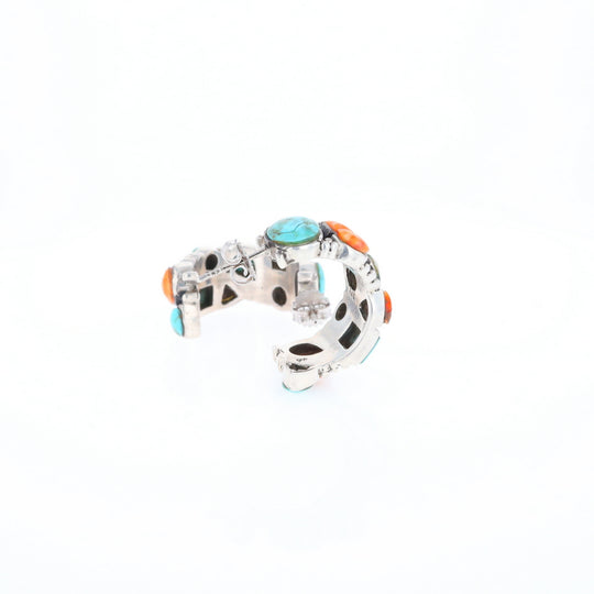 Turquoise & Spiny Oyster Semi-Hoop Stud Earrings