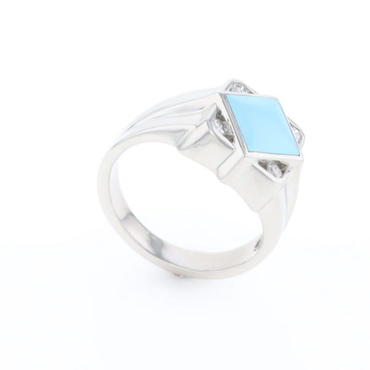 Natural Sleeping Beauty Turquoise ring diamond shape inlaid design with .16ctw round diamonds