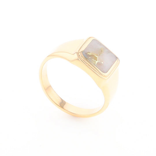 Gold Quartz Ring Square Inlaid Design