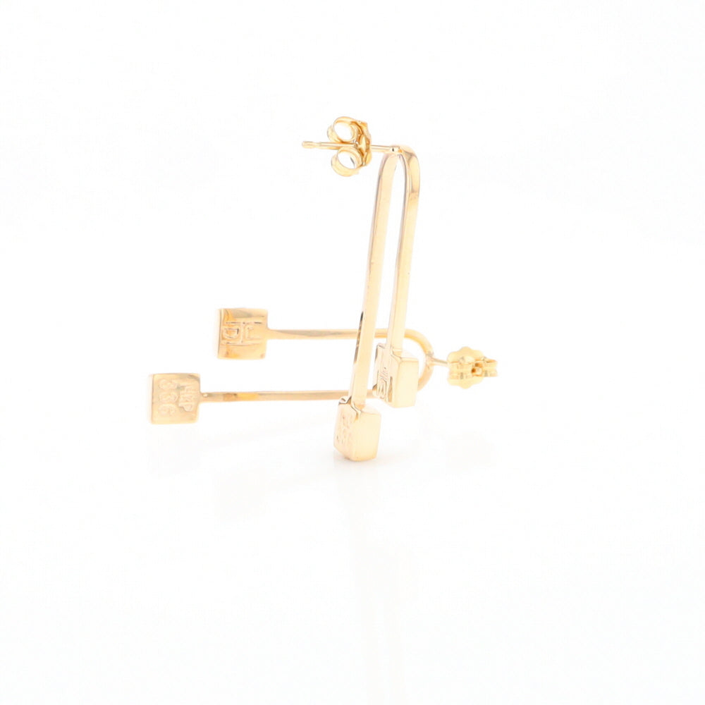 Gold Quartz Double Square Curved Bar Earrings - G2