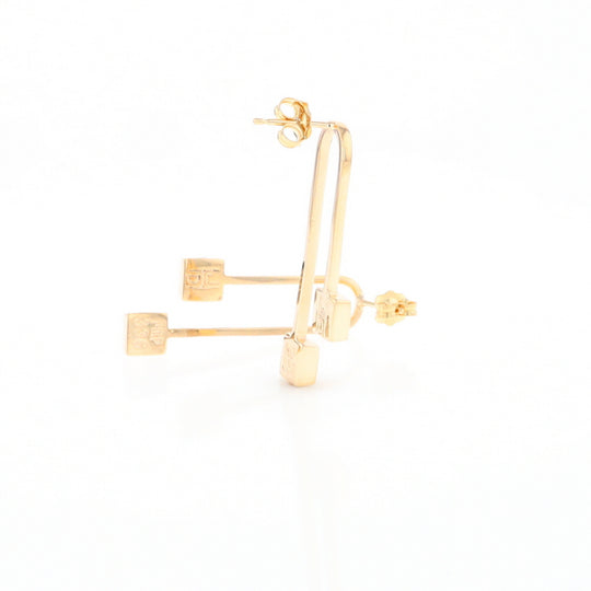 Gold Quartz Double Square Curved Bar Earrings - G2