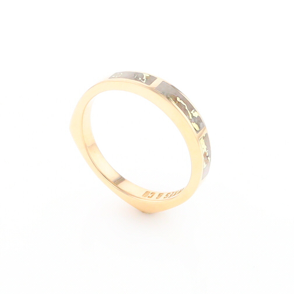 Gold Quartz Ring 3 Rectangle Section Inlaid Band