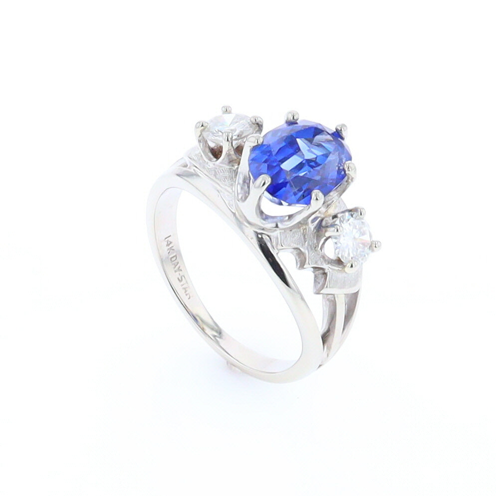 Oval Sapphire Ring with Diamond Side Accents