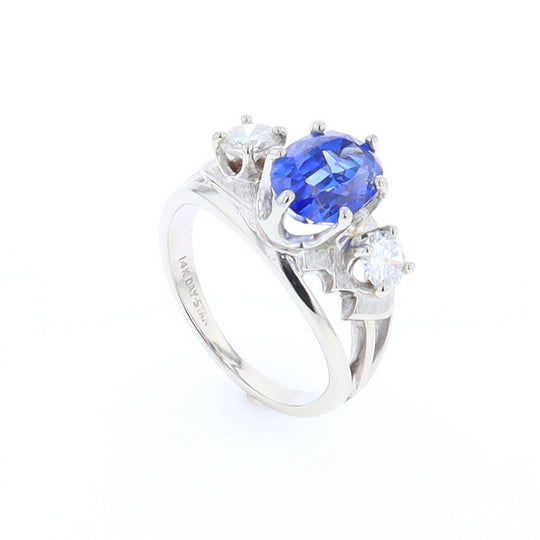 Oval Sapphire Ring with Diamond Side Accents