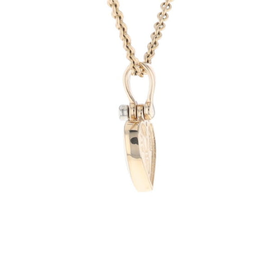 Gold Quartz Necklace Heart Inlaid Design Pendant with .02ct Diamond