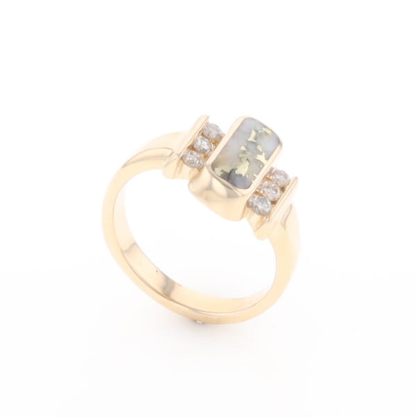Gold Quartz Ring Oval Inlaid Design with .24ctw Round Diamonds