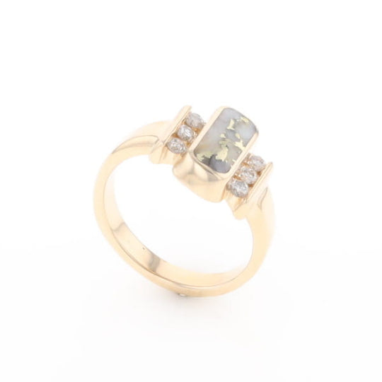 Gold Quartz Ring Oval Inlaid Design with .24ctw Round Diamonds