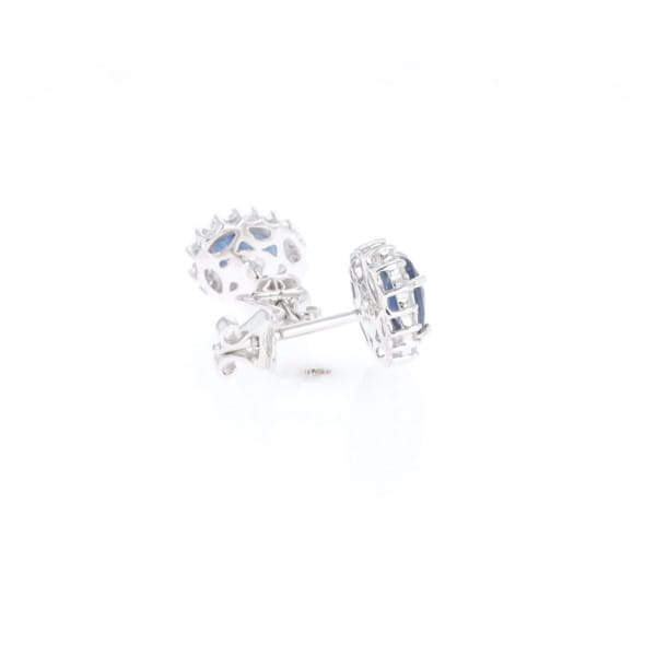 Oval Blue Sapphire Earrings With Halo