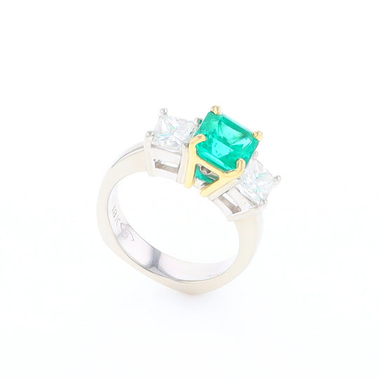 Three-Stone-Row Emerald and Diamond Ring