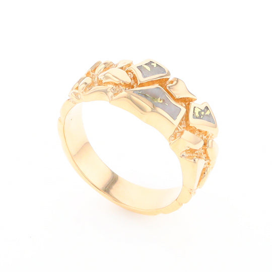 Gold Quartz Ring 3 Section Inlaid Nugget Design Band